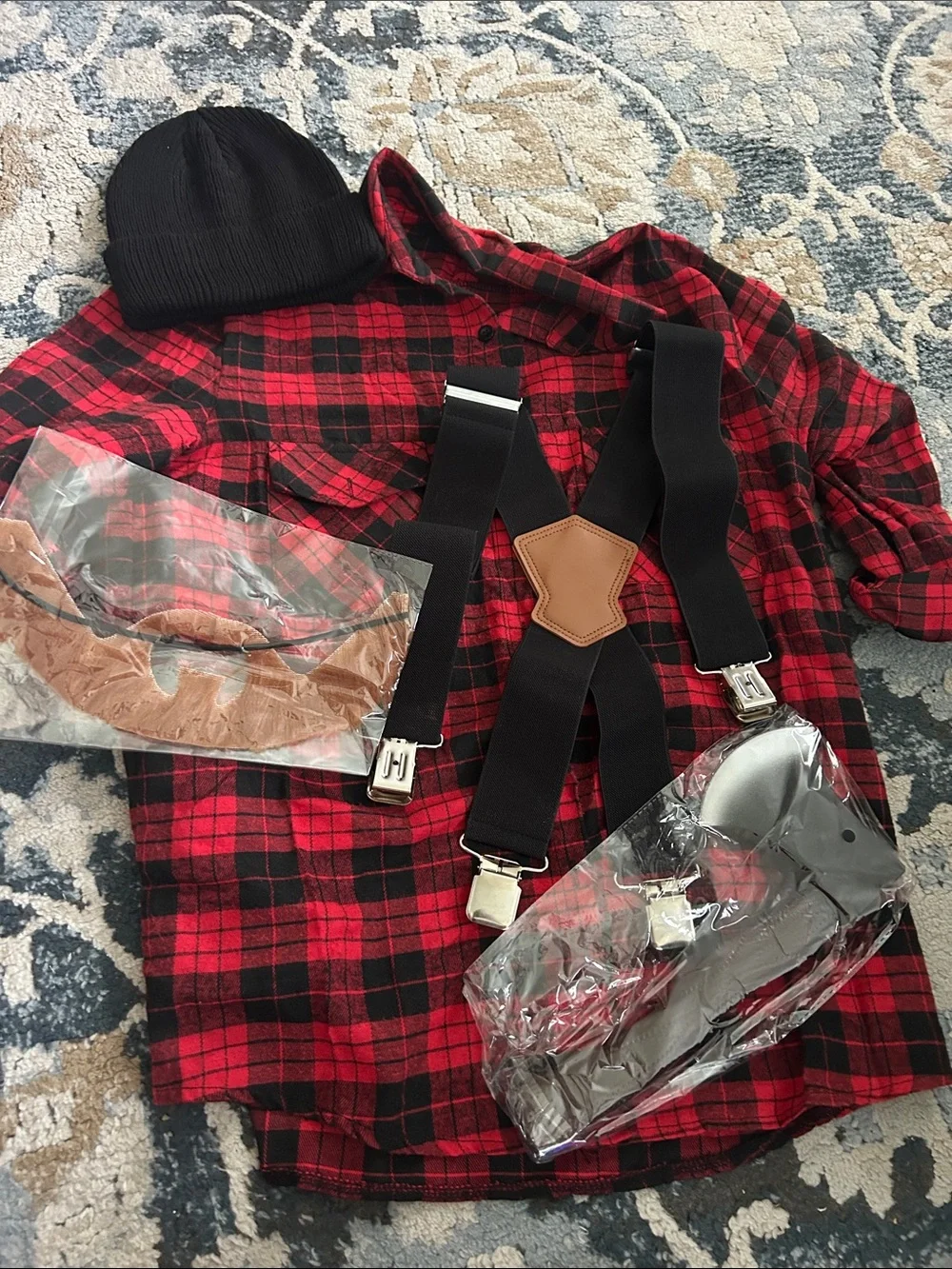 5 Pcs Lumberjack Costume Plaid Flannel adult small never worn